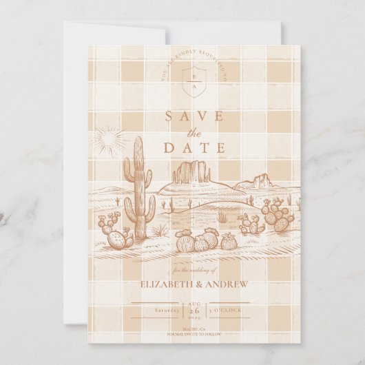 Boho Minimalistisch Western Wüste Wedding Save The Date (Vorderseite)
