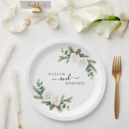 Boho Minimalistisch Winter Greenery Evergreen Wedd Pappteller