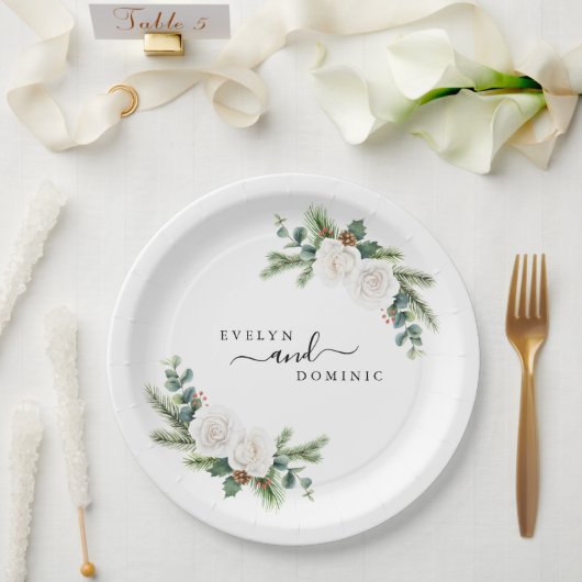 Boho Minimalistisch Winter Greenery Evergreen Wedd Pappteller (Hochzeit)