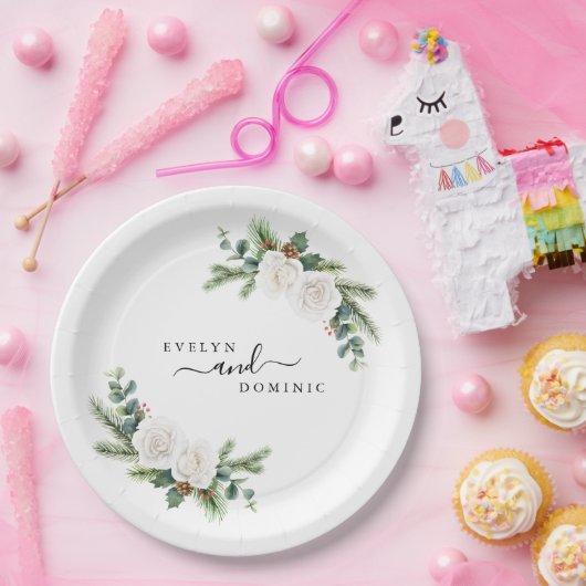 Boho Minimalistisch Winter Greenery Evergreen Wedd Pappteller (Party)