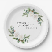 Boho Minimalistisch Winter Greenery Evergreen Wedd Pappteller (Vorderseite)