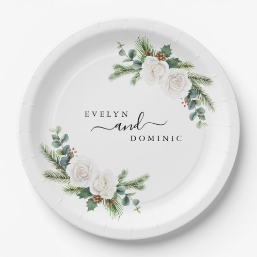 Boho Minimalistisch Winter Greenery Evergreen Wedd Pappteller (Vorderseite)