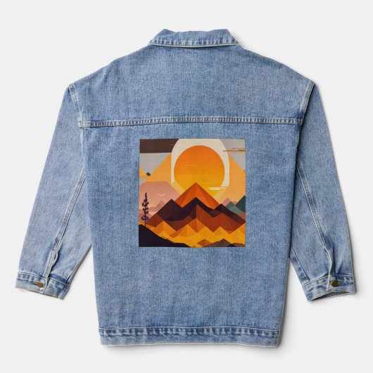 Boho Minimalistische Bergwelt Jeansjacke (Rückseite)