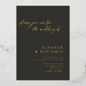 Boho Minimalistische botanische Black Ivory Weddin Folieneinladung (Vorderseite)