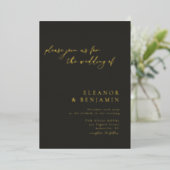 Boho Minimalistische botanische Black Ivory Weddin Folieneinladung (Stehend vorne)