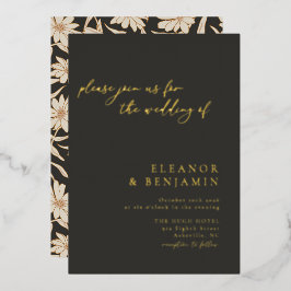 Boho Minimalistische botanische Black Ivory Weddin Folieneinladung
