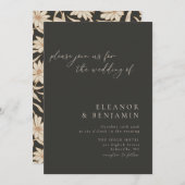 Boho Minimalistische botanische Schwarz-Elfenbeinh Einladung (Vorne/Hinten)