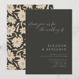 Boho Minimalistische botanische Schwarz-Elfenbeinh Einladung