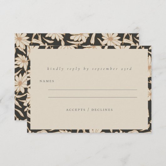 Boho Minimalistische botanische Schwarz-Elfenbeinh RSVP Karte (Vorne/Hinten)