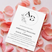 Boho minimalistische Schwarz-Weiß-Monogramm-Hochze Einladung