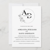 Boho minimalistische Schwarz-Weiß-Monogramm-Hochze Einladung (Vorderseite)