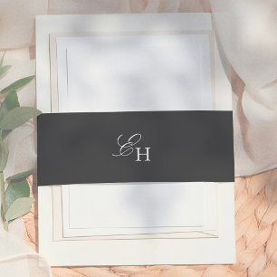 Boho-Minimalistische Schwarz-Weiß-Monogramm-Hochze Einladungsbanderole