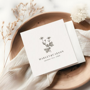 Boho Minimalistische Wildblume Hochzeitspapier Serviette
