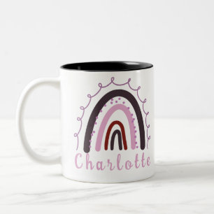 Boho Minimalistischer Regenbogen mit Personalisier Zweifarbige Tasse