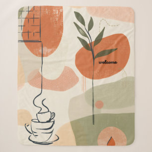 Boho-Minimalistischer Terrakotta-Vase-Blumenillust Sherpadecke
