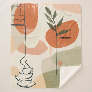 Boho-Minimalistischer Terrakotta-Vase-Blumenillust Sherpadecke