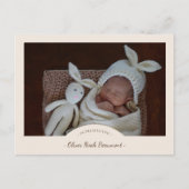 Boho Minimalistisches Foto Geburtsankündigung Post Ankündigungspostkarte (Vorderseite)