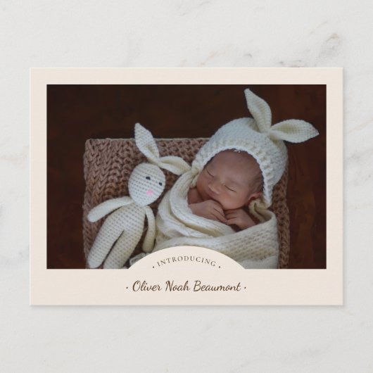 Boho Minimalistisches Foto Geburtsankündigung Post Ankündigungspostkarte (Vorderseite)