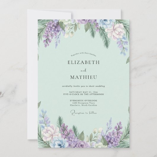 Boho-Mint-Amethyst-Wisterien-Hochzeit Einladung (Vorderseite)