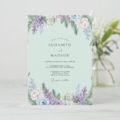 Boho-Mint-Amethyst-Wisterien-Hochzeit Einladung (Stehend Vorderseite)