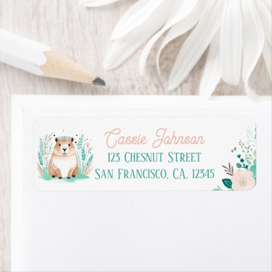 Boho Mint Green Capybara Rücksendeadressen-Aufkleb (Insitu)