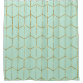 Boho Mint Green Hexagon Gold & Geometric Glam Duschvorhang (Vorderseite)