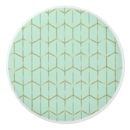 Boho Mint Green Hexagon Gold & Geometric Glam Keramikknauf