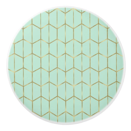 Boho Mint Green Hexagon Gold & Geometric Glam Keramikknauf (Vorderseite)