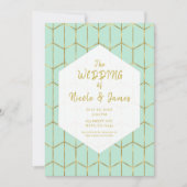 Boho Mint Green Hexagon Gold Geometric Wedding Einladung (Vorderseite)