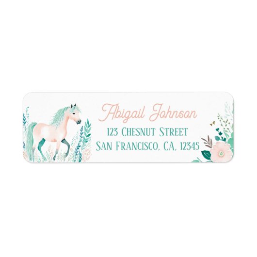 Boho Mint Green Horse Rücksendeadressen-Aufkleber (Vorne)