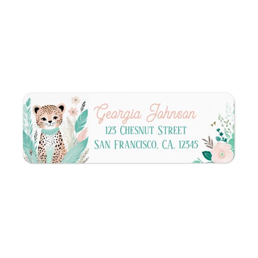 Boho Mint Green Leopard Rücksendeadressen-Aufklebe (Vorne)