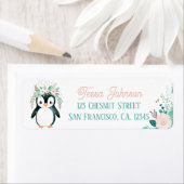 Boho Mint Green Penguin Rücksendeadressen-Aufklebe (Insitu)