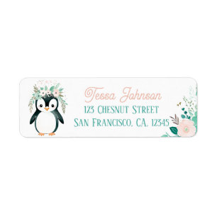 Boho Mint Green Penguin Rücksendeadressen-Aufklebe