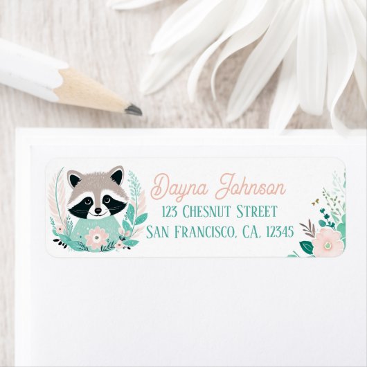 Boho Mint Green Raccoon Rücksendeadressen-Aufklebe (Insitu)
