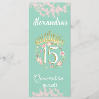 Boho Mint Green und Rose Quinceañera Celebration Menükarte