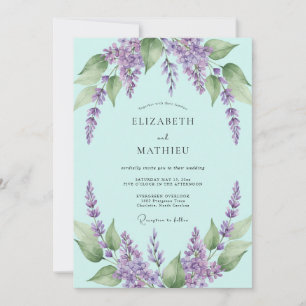 Boho-Mint-Lila-Wisteria-Hochzeit Einladung
