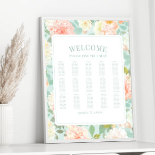 Boho Mint Pink Peony Blume Hochzeitsdiagramm Poster