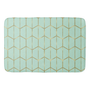 Boho-Mintgrün-Sechseck Gold & Geometrischer Glamou Badematte