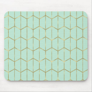 Boho Mintgrün Sechseck Gold & Geometrischer Glamou Mousepad