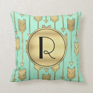 Boho Minzen-und Imitat-Goldpfeil-Monogramm Kissen