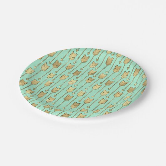 Boho Minzen-und Imitat-Goldpfeil-Muster Pappteller (Schrägansicht)