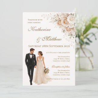 Boho mit Braut und Bräutigam Hochzeit Einladung