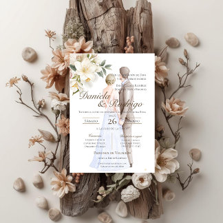Boho mit Braut und Bräutigam Hochzeit Einladung