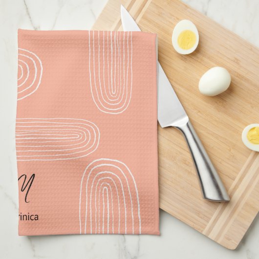 Boho Mitte Jahrhundert Chic Rainbow Monogram Geschirrtuch (Viertel Falte)