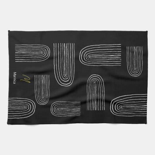 Boho Mitte Jahrhundert Chic Rainbow Monogram Geschirrtuch (Horizontal)