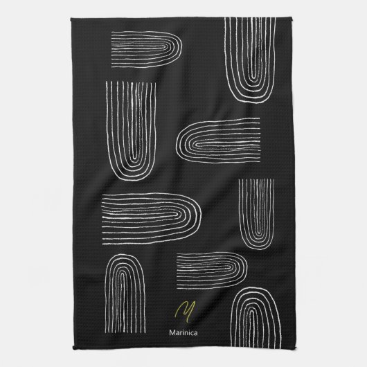 Boho Mitte Jahrhundert Chic Rainbow Monogram Geschirrtuch (Vertikal)