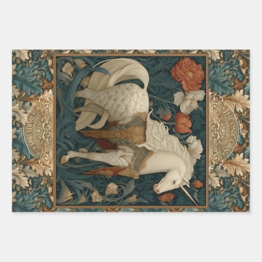 Boho Mittelalterliches Einhorn Illuminiert Geschenkpapier Set (Vorderseite 3)