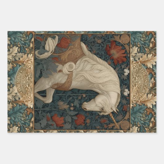 Boho Mittelalterliches Einhorn Illuminiert Geschenkpapier Set (Vorderseite)
