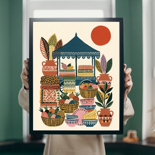 Boho-Mittelmeer-Markt-Folk-Art-Keramik-Leinwand Poster