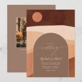Boho Mocha Mousse Earthy Modern Wedding Foto Einladung (Vorne/Hinten)